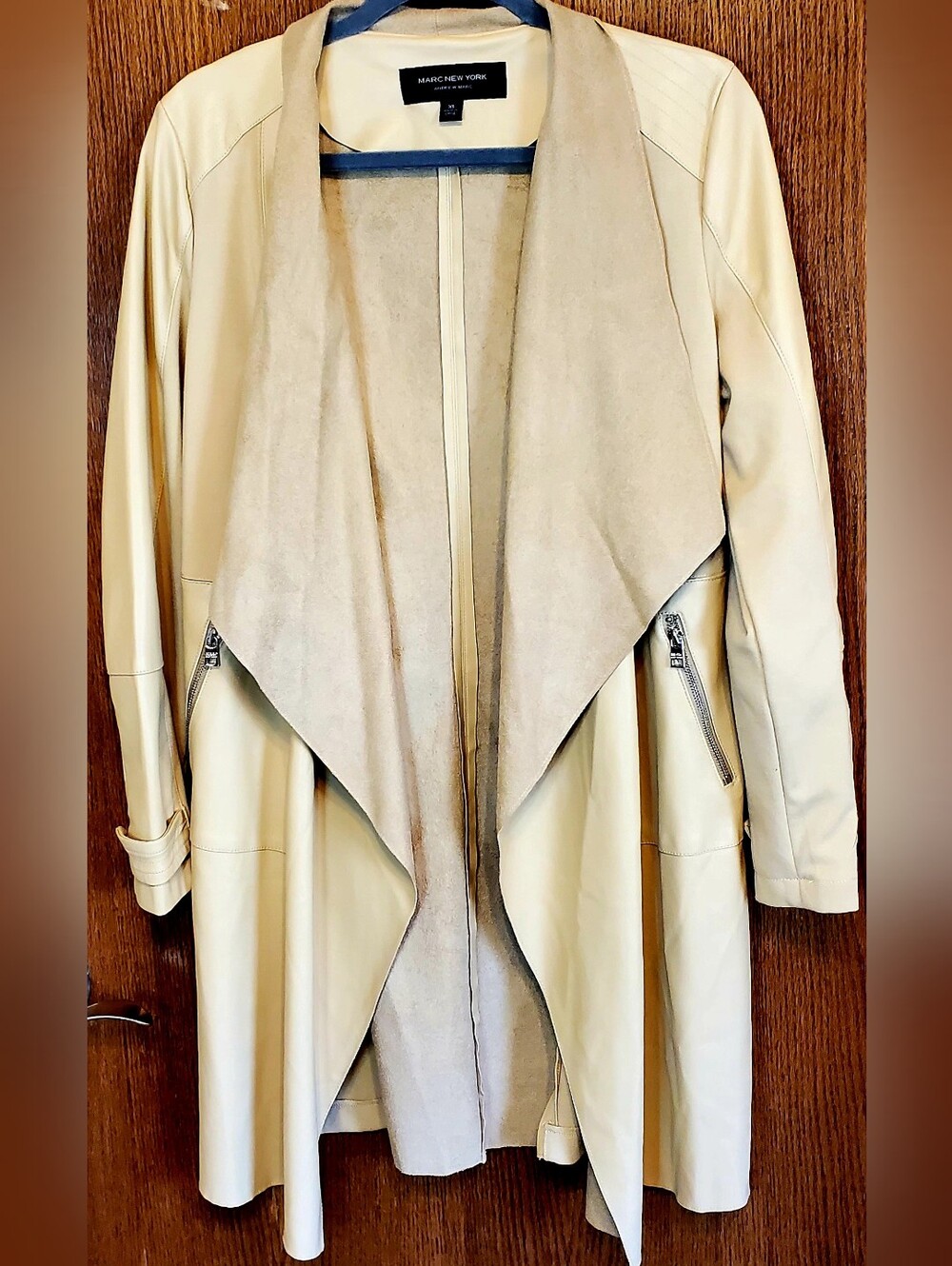 Marc New York Sz XS Open Faux Leather Draped Cardigan